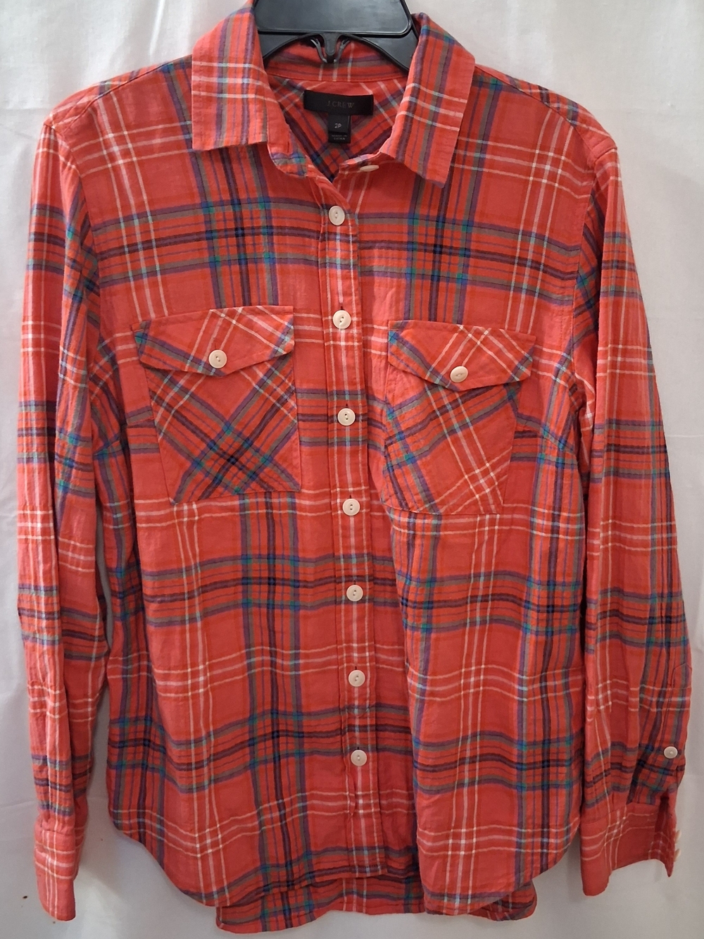 J. Crew Orange and Blue Plaid Button-Down Shirt 2P